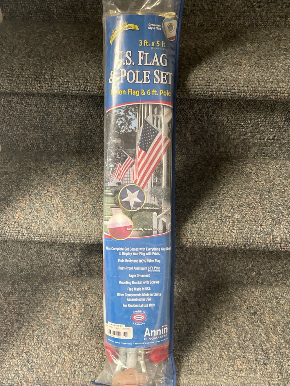 Annin Flagmakers U.S. Flag & Pole Set 3 Ft x 5 Ft NEW